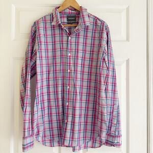 Bonobos Slim Fit Button Up Shirt Long Sleeve Plaid Pink Purple Cotton Mens Large